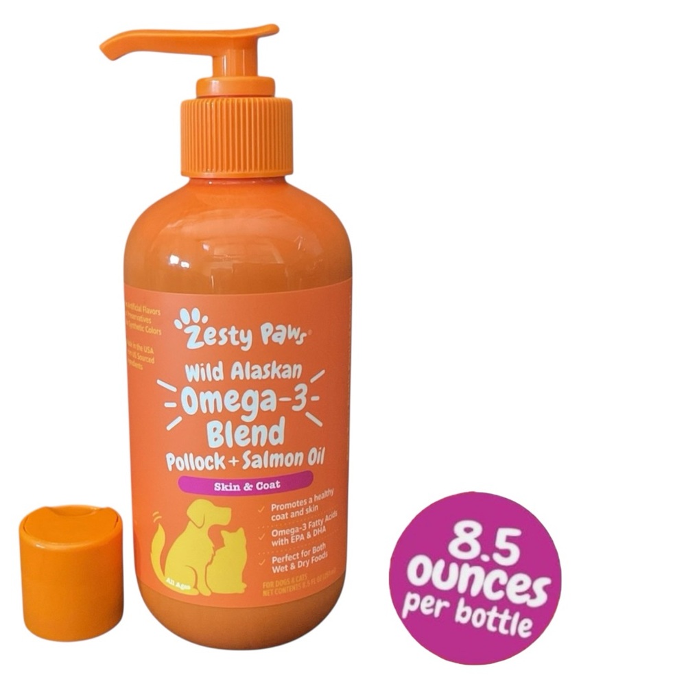 Zesty Paws Wild Alaskan Omega-3 Blend Pollock + Salmon Oil for Dogs&Cats 8.5 oz.